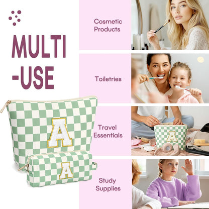 2 PCS Initial Makeup Bags for Women: Cosmetic Bag for Travel Toiletry - Birthday Gifts for 11 12 13 14 15 16 17 18 Years Old Girl Graduation Teacher Gift- Teen Girl Gifts Trendy Stuff - Yellow A
