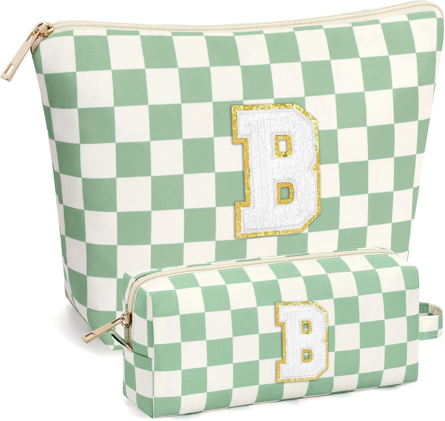2 PCS Initial Makeup Bags for Women: Cosmetic Bag for Travel Toiletry - Birthday Gifts for 11 12 13 14 15 16 17 18 Years Old Girl Graduation Teacher Gift- Teen Girl Gifts Trendy Stuff - Yellow A