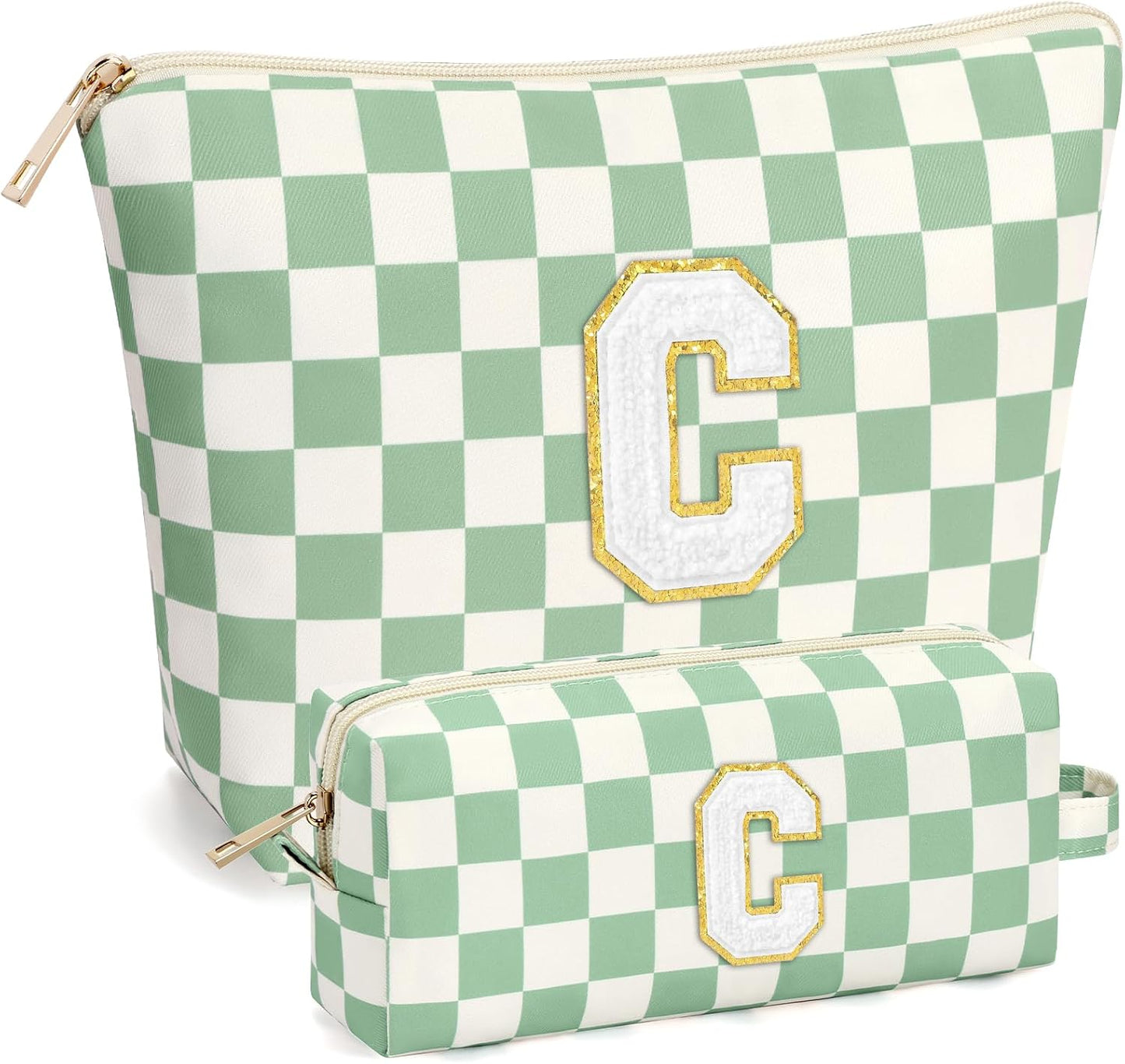 2 PCS Initial Makeup Bags for Women: Cosmetic Bag for Travel Toiletry - Birthday Gifts for 11 12 13 14 15 16 17 18 Years Old Girl Graduation Teacher Gift- Teen Girl Gifts Trendy Stuff - Yellow A