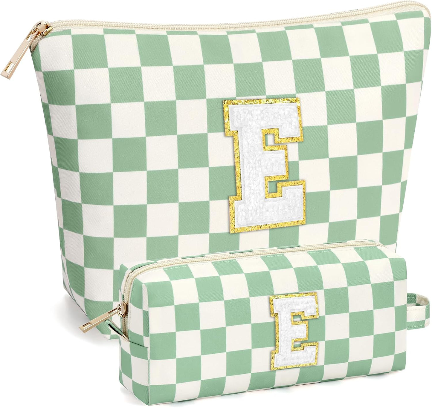 2 PCS Initial Makeup Bags for Women: Cosmetic Bag for Travel Toiletry - Birthday Gifts for 11 12 13 14 15 16 17 18 Years Old Girl Graduation Teacher Gift- Teen Girl Gifts Trendy Stuff - Yellow A