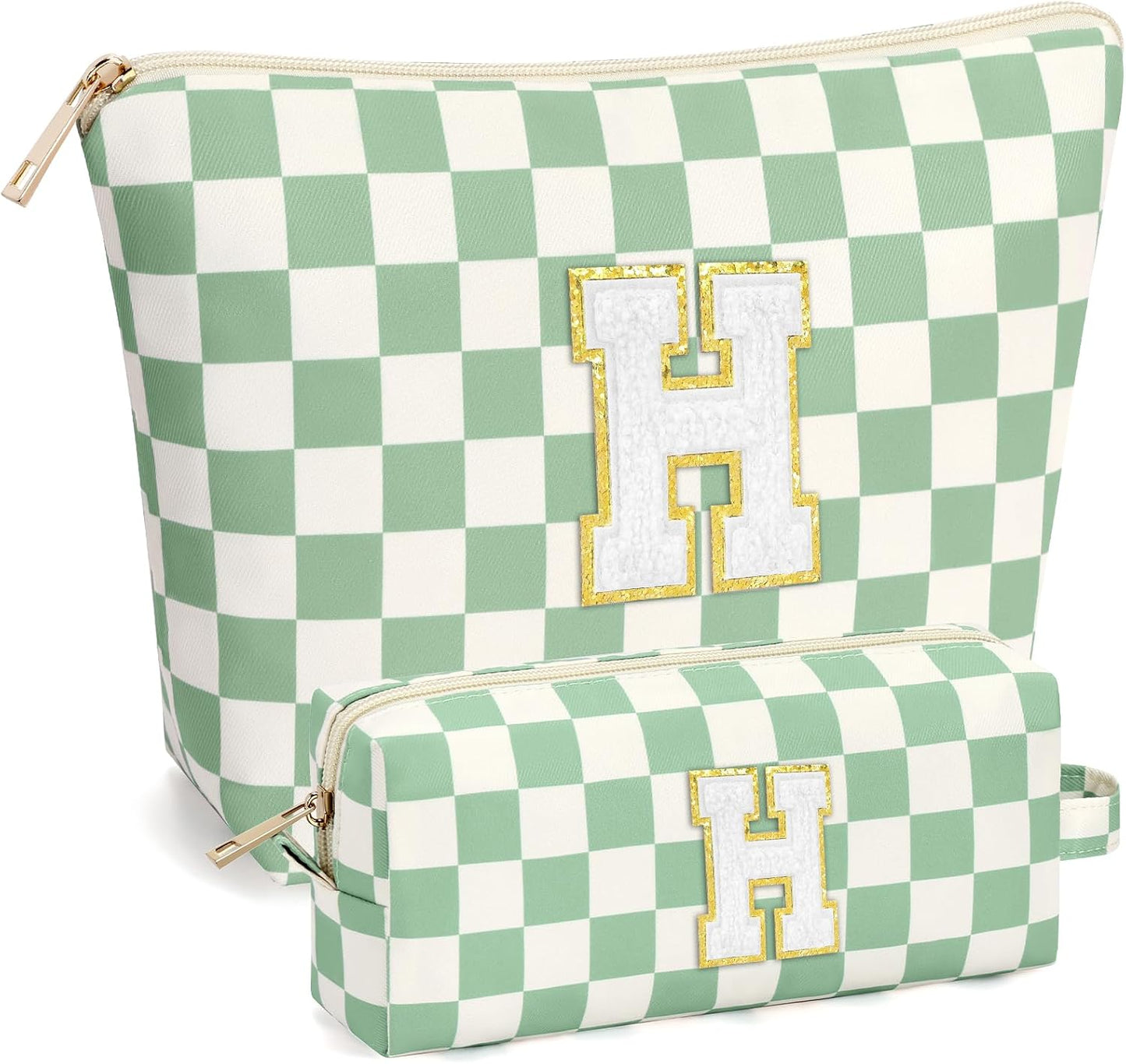 2 PCS Initial Makeup Bags for Women: Cosmetic Bag for Travel Toiletry - Birthday Gifts for 11 12 13 14 15 16 17 18 Years Old Girl Graduation Teacher Gift- Teen Girl Gifts Trendy Stuff - Yellow A