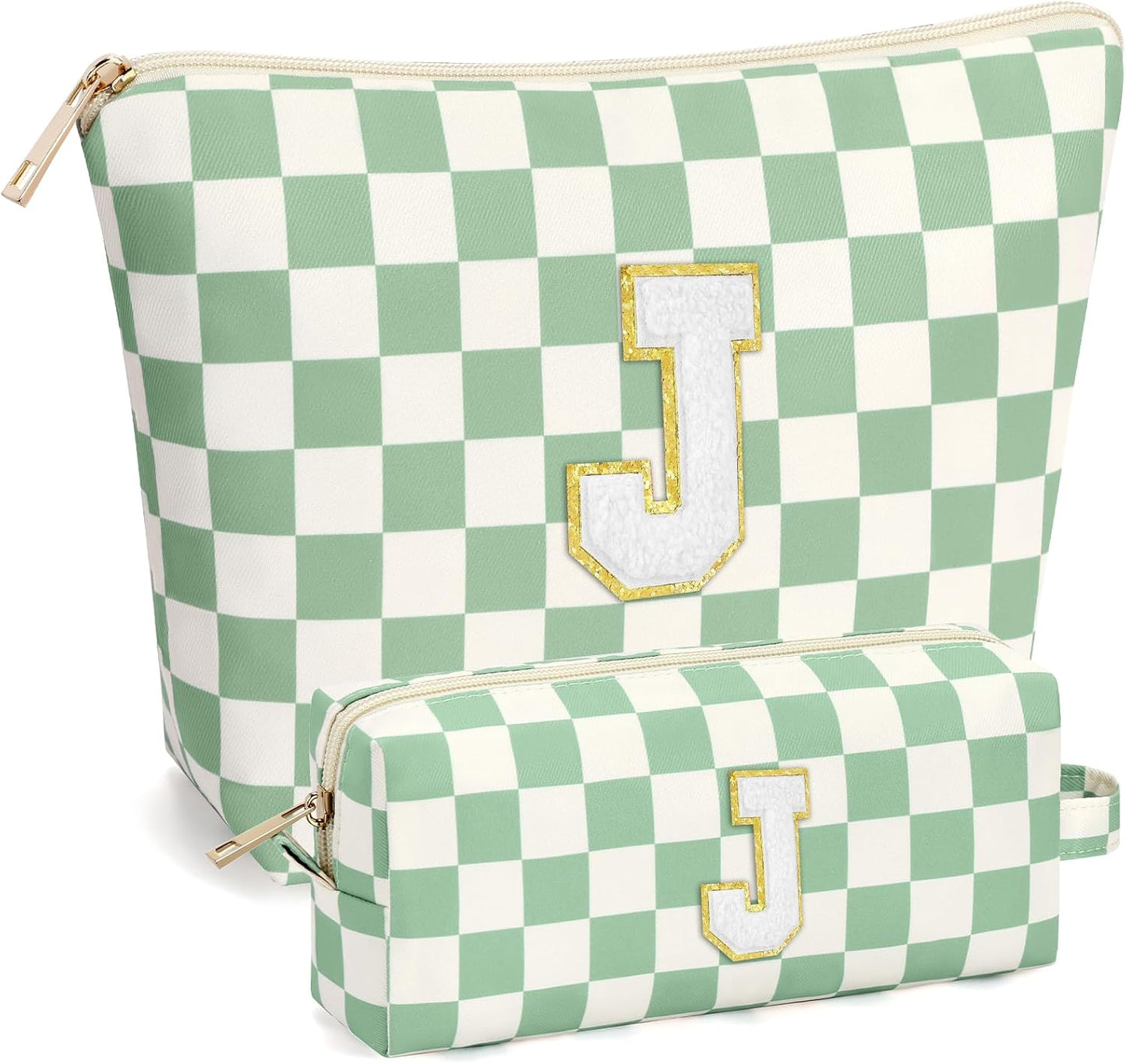 2 PCS Initial Makeup Bags for Women: Cosmetic Bag for Travel Toiletry - Birthday Gifts for 11 12 13 14 15 16 17 18 Years Old Girl Graduation Teacher Gift- Teen Girl Gifts Trendy Stuff - Yellow A