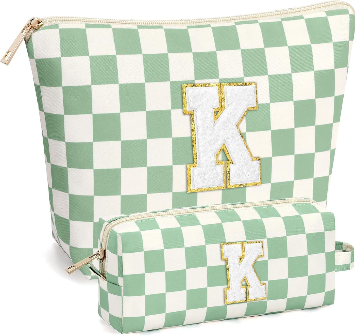 2 PCS Initial Makeup Bags for Women: Cosmetic Bag for Travel Toiletry - Birthday Gifts for 11 12 13 14 15 16 17 18 Years Old Girl Graduation Teacher Gift- Teen Girl Gifts Trendy Stuff - Yellow A