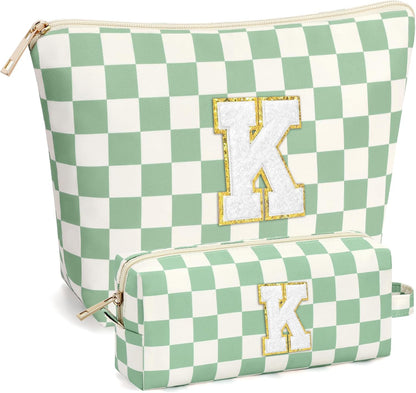 2 PCS Initial Makeup Bags for Women: Cosmetic Bag for Travel Toiletry - Birthday Gifts for 11 12 13 14 15 16 17 18 Years Old Girl Graduation Teacher Gift- Teen Girl Gifts Trendy Stuff - Yellow A