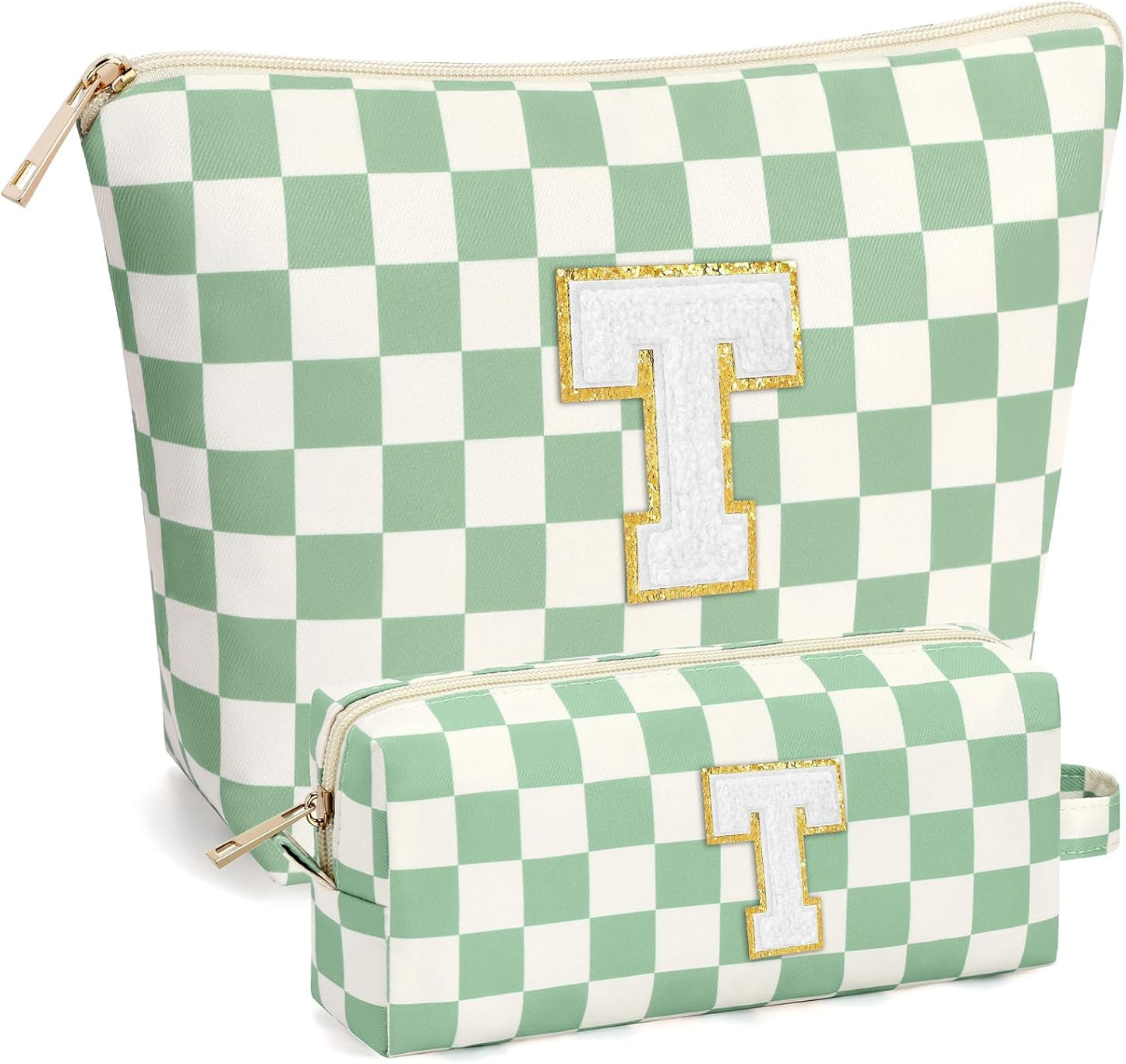 2 PCS Initial Makeup Bags for Women: Cosmetic Bag for Travel Toiletry - Birthday Gifts for 11 12 13 14 15 16 17 18 Years Old Girl Graduation Teacher Gift- Teen Girl Gifts Trendy Stuff - Yellow A