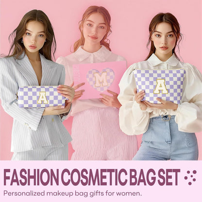 2 PCS Initial Makeup Bags for Women: Cosmetic Bag for Travel Toiletry - Birthday Gifts for 11 12 13 14 15 16 17 18 Years Old Girl Graduation Teacher Gift- Teen Girl Gifts Trendy Stuff - Yellow A