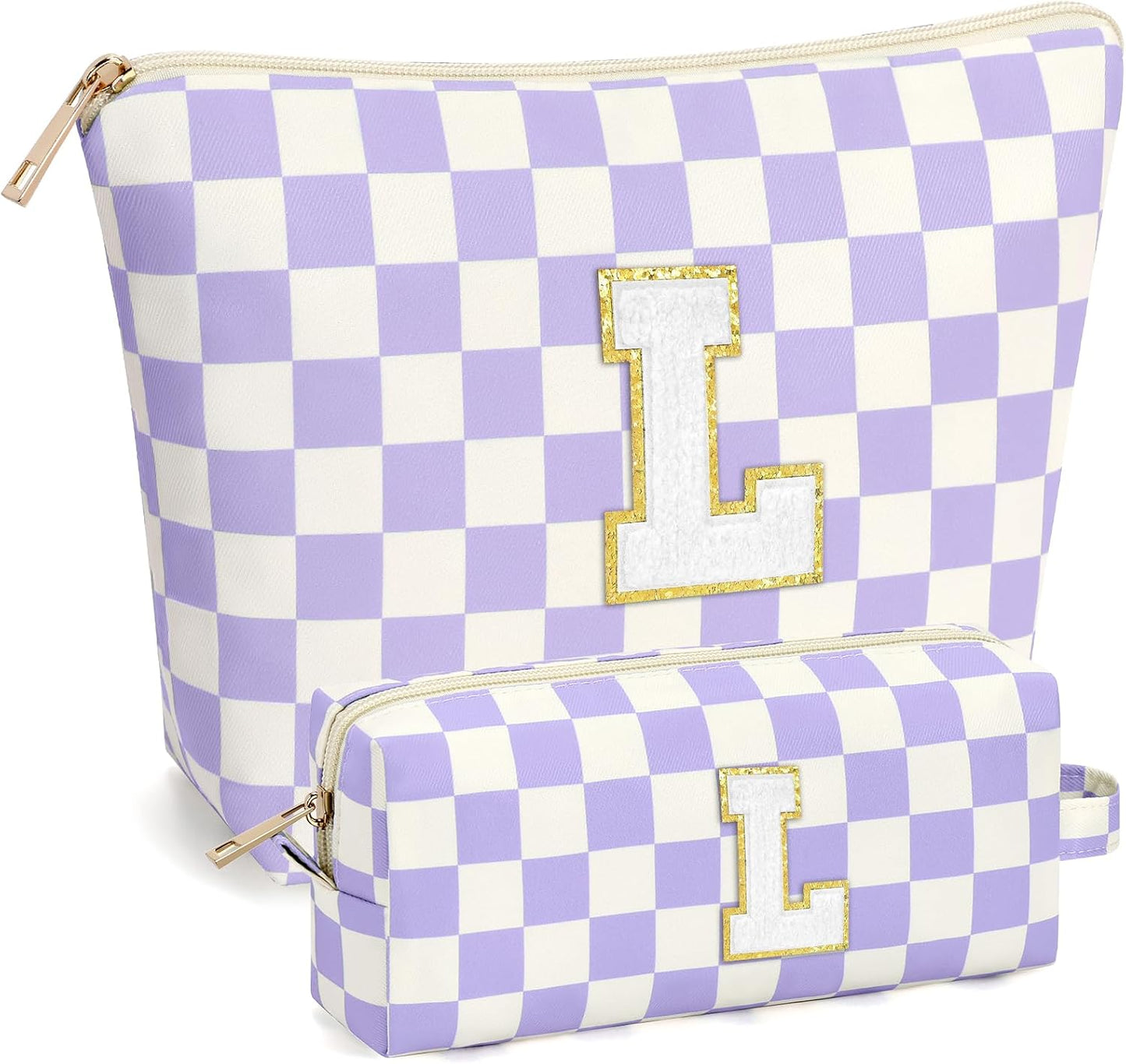 2 PCS Initial Makeup Bags for Women: Cosmetic Bag for Travel Toiletry - Birthday Gifts for 11 12 13 14 15 16 17 18 Years Old Girl Graduation Teacher Gift- Teen Girl Gifts Trendy Stuff - Yellow A