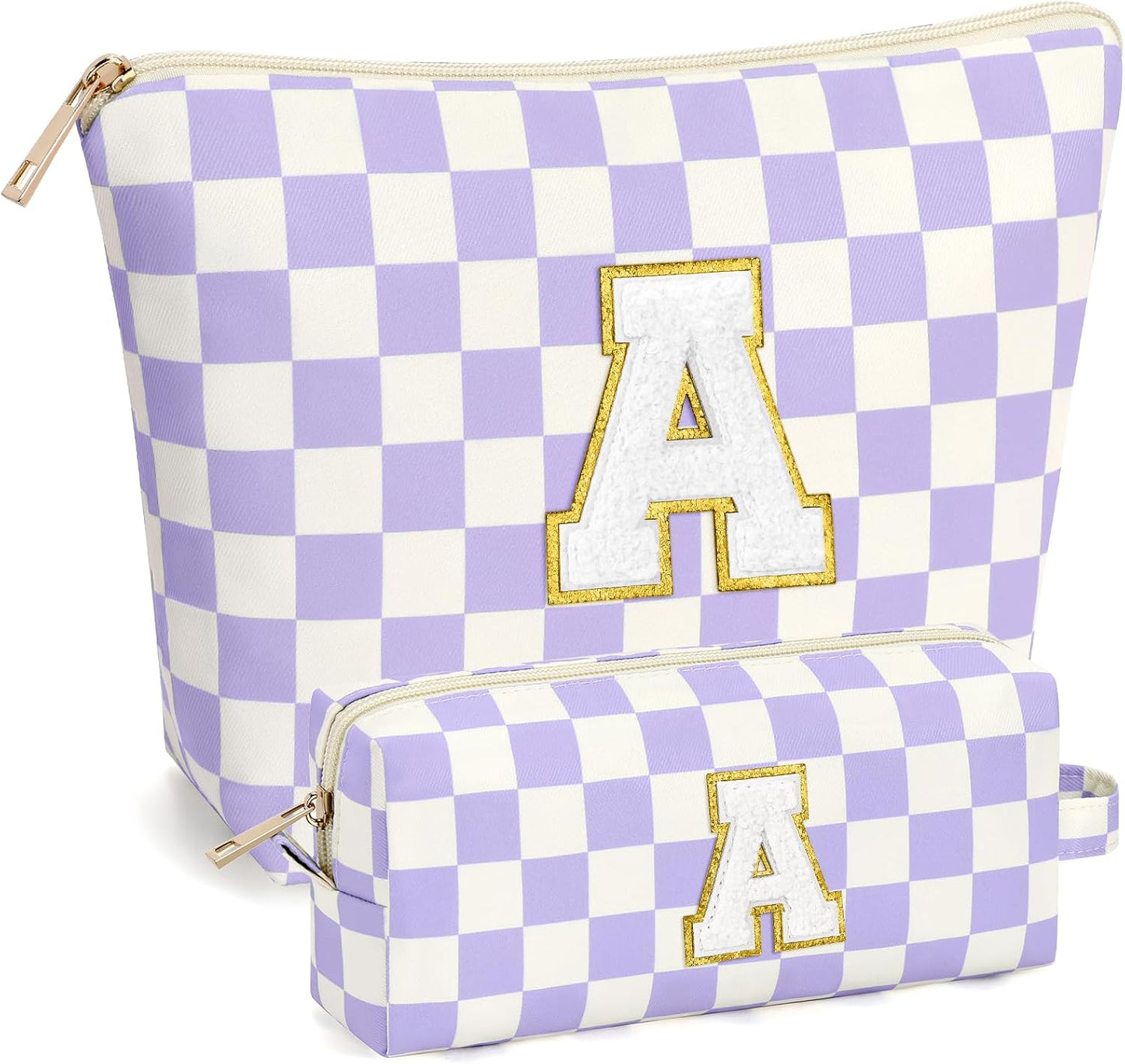 2 PCS Initial Makeup Bags for Women: Cosmetic Bag for Travel Toiletry - Birthday Gifts for 11 12 13 14 15 16 17 18 Years Old Girl Graduation Teacher Gift- Teen Girl Gifts Trendy Stuff - Yellow A