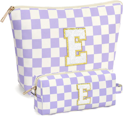 2 PCS Initial Makeup Bags for Women: Cosmetic Bag for Travel Toiletry - Birthday Gifts for 11 12 13 14 15 16 17 18 Years Old Girl Graduation Teacher Gift- Teen Girl Gifts Trendy Stuff - Yellow A