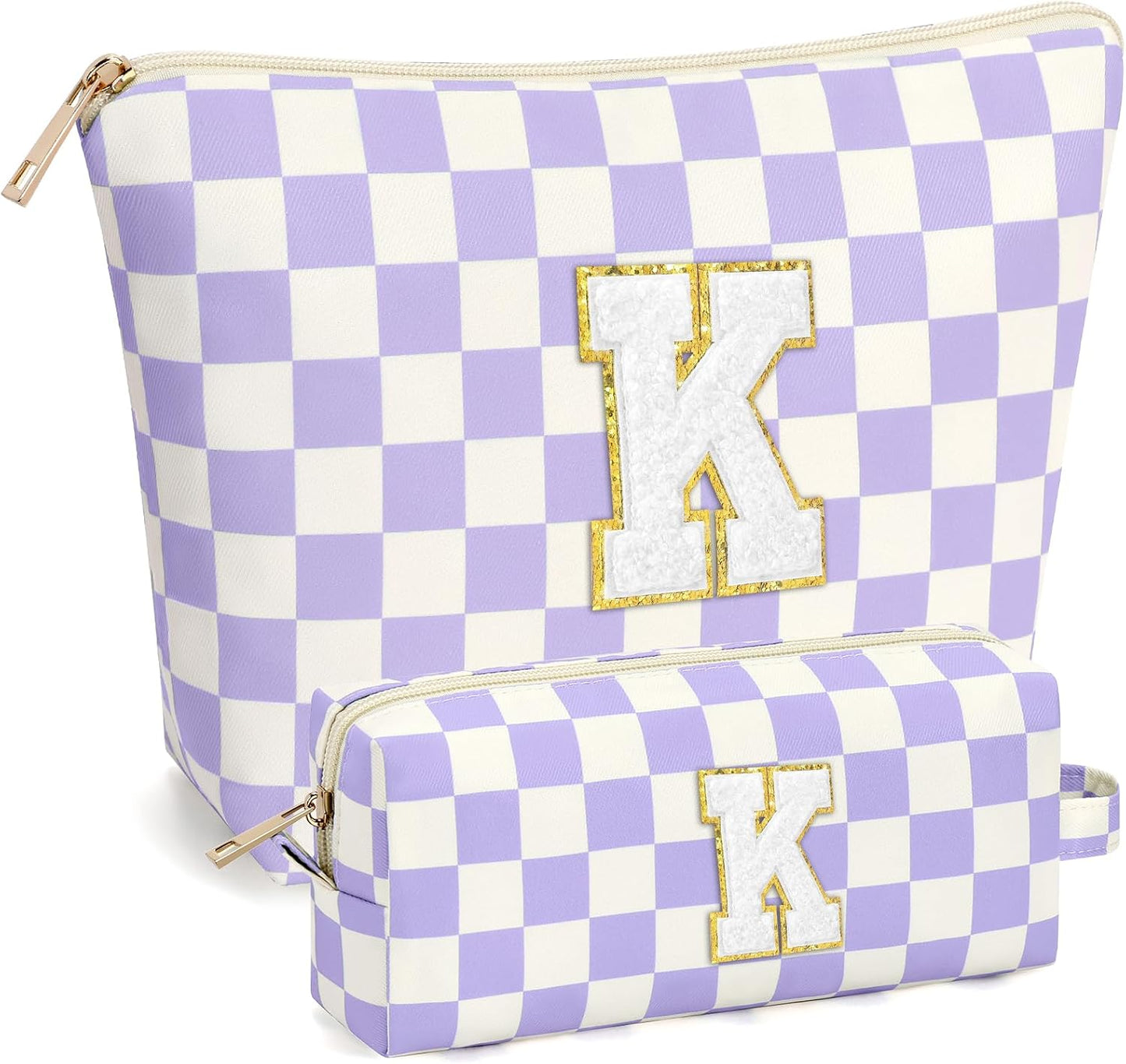 2 PCS Initial Makeup Bags for Women: Cosmetic Bag for Travel Toiletry - Birthday Gifts for 11 12 13 14 15 16 17 18 Years Old Girl Graduation Teacher Gift- Teen Girl Gifts Trendy Stuff - Yellow A