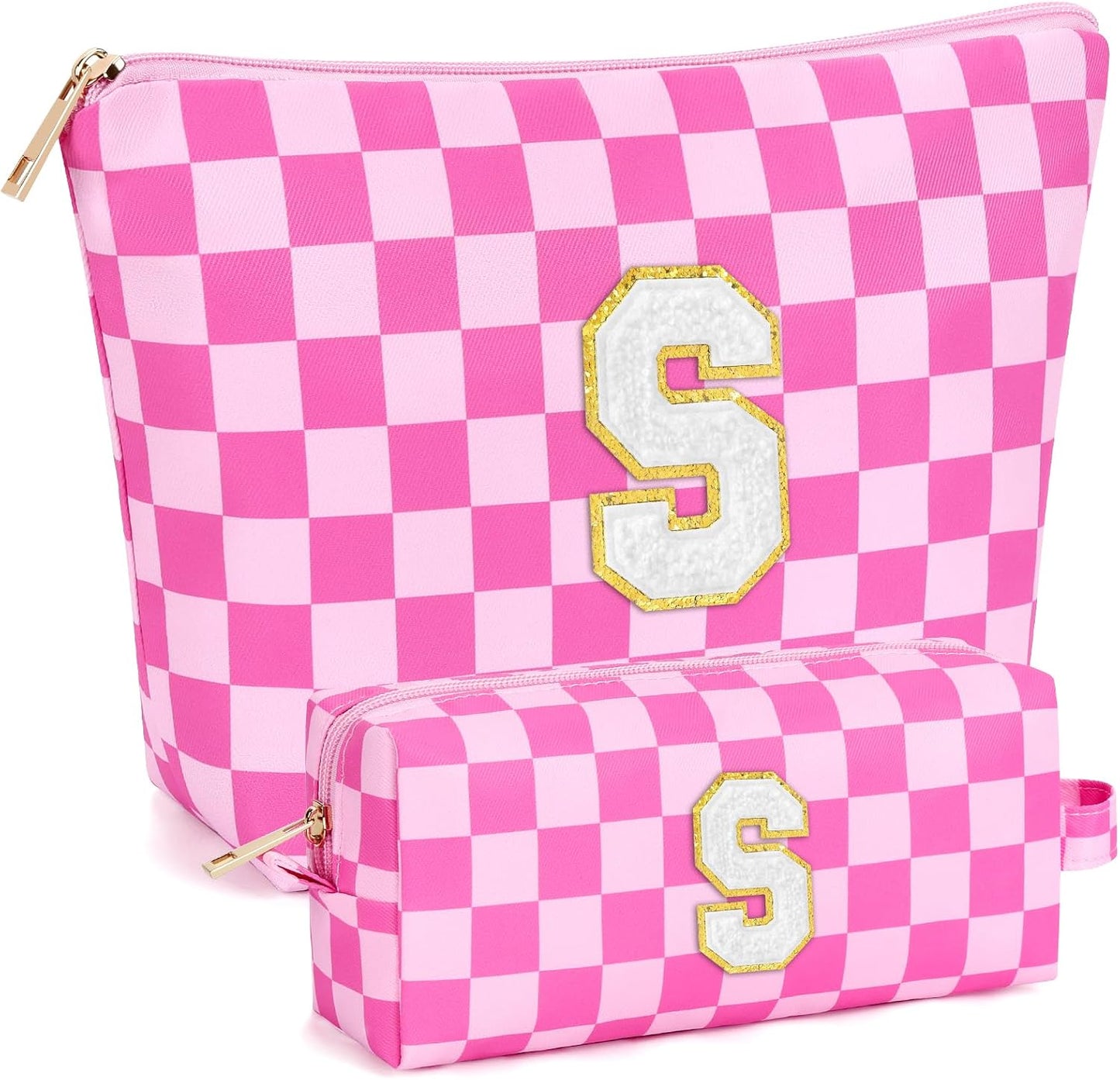 2 PCS Initial Makeup Bags for Women: Cosmetic Bag for Travel Toiletry - Birthday Gifts for 11 12 13 14 15 16 17 18 Years Old Girl Graduation Teacher Gift- Teen Girl Gifts Trendy Stuff - Yellow A