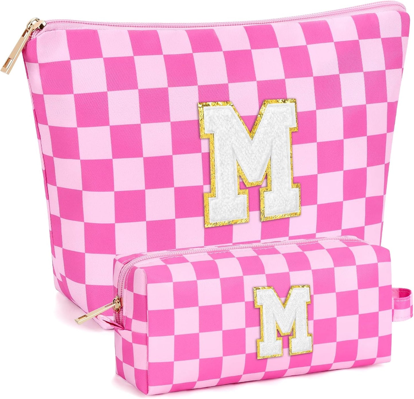 2 PCS Initial Makeup Bags for Women: Cosmetic Bag for Travel Toiletry - Birthday Gifts for 11 12 13 14 15 16 17 18 Years Old Girl Graduation Teacher Gift- Teen Girl Gifts Trendy Stuff - Yellow A