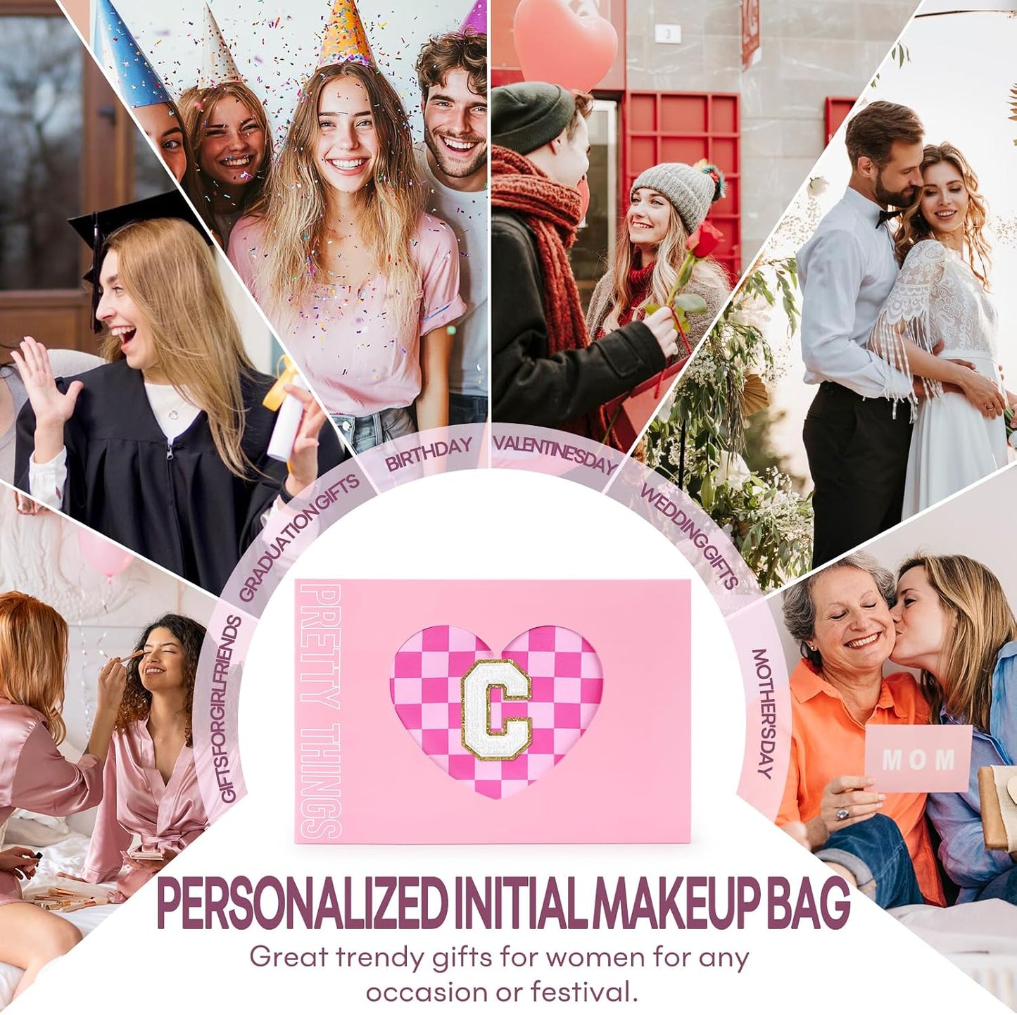 2 PCS Initial Makeup Bags for Women: Cosmetic Bag for Travel Toiletry - Birthday Gifts for 11 12 13 14 15 16 17 18 Years Old Girl Graduation Teacher Gift- Teen Girl Gifts Trendy Stuff - Yellow A