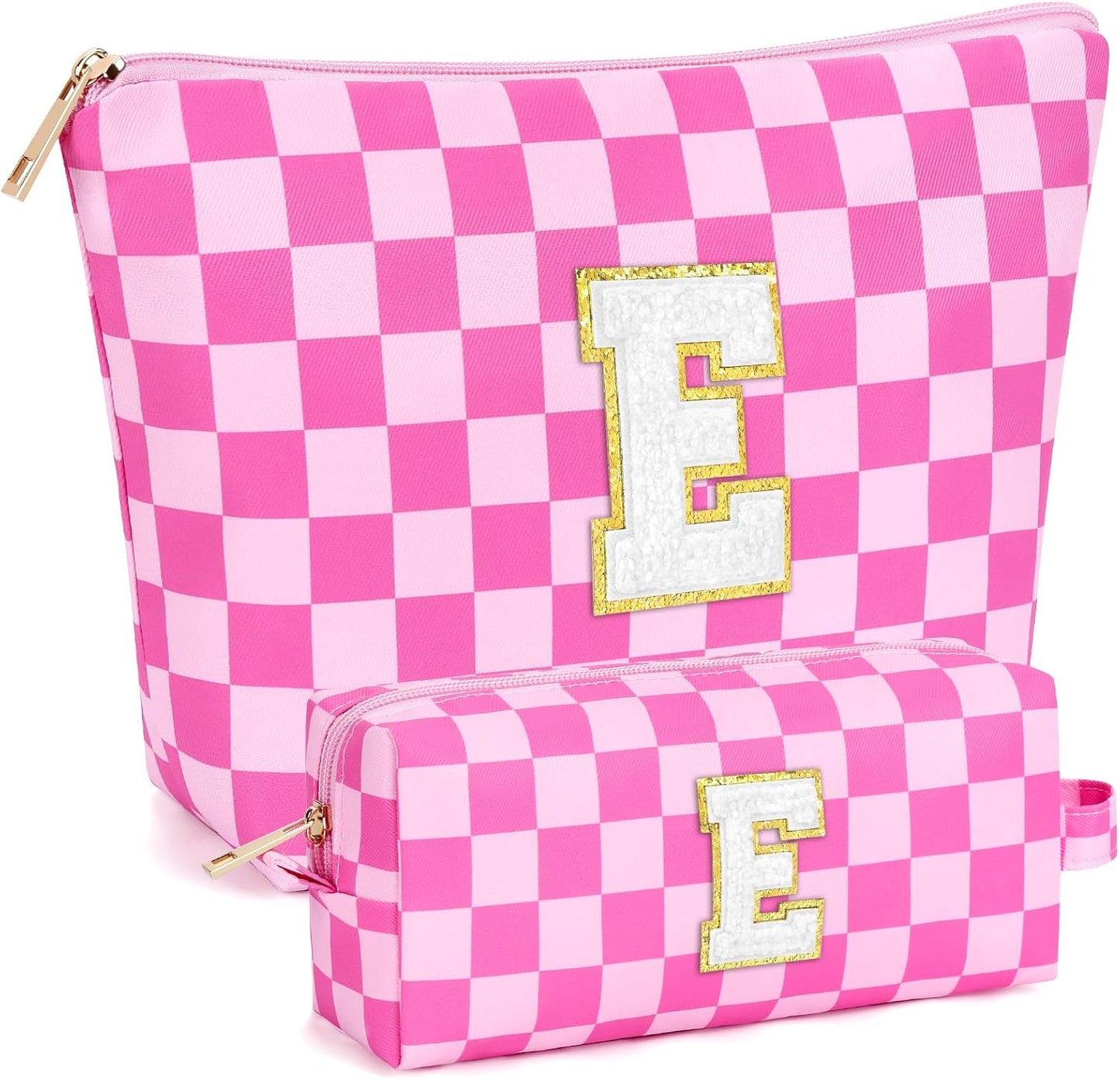 2 PCS Initial Makeup Bags for Women: Cosmetic Bag for Travel Toiletry - Birthday Gifts for 11 12 13 14 15 16 17 18 Years Old Girl Graduation Teacher Gift- Teen Girl Gifts Trendy Stuff - Yellow A