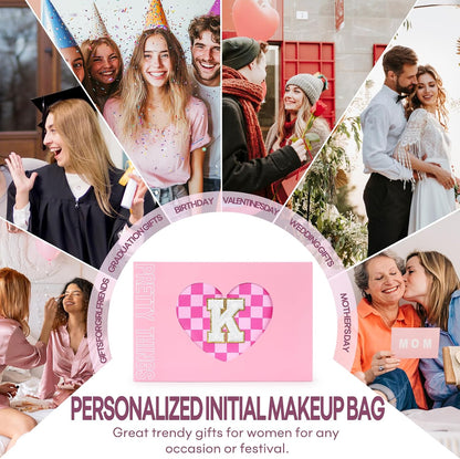 2 PCS Initial Makeup Bags for Women: Cosmetic Bag for Travel Toiletry - Birthday Gifts for 11 12 13 14 15 16 17 18 Years Old Girl Graduation Teacher Gift- Teen Girl Gifts Trendy Stuff - Yellow A