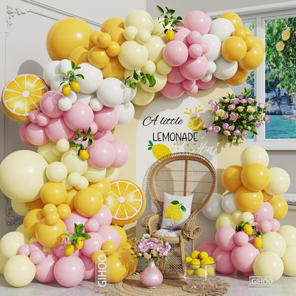 Lemon Balloon Arch Kit with Lemon Balloons for Bachelorette Main Squeeze Bridal Shower Lemon Themed Birthday Decorations (Pink Yellow)