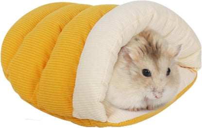 Shell-Shaped Cotton Pet Bed for Hamsters/Sugar Gliders/Gerbils/Cockatiels - Washable, All-Season Use, with Bottom Compartment for Heat Patch (Yellow,Small)