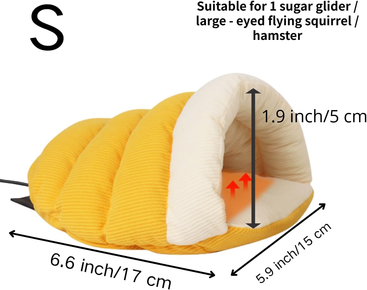 Shell-Shaped Cotton Pet Bed for Hamsters/Sugar Gliders/Gerbils/Cockatiels - Washable, All-Season Use, with Bottom Compartment for Heat Patch (Yellow,Small)