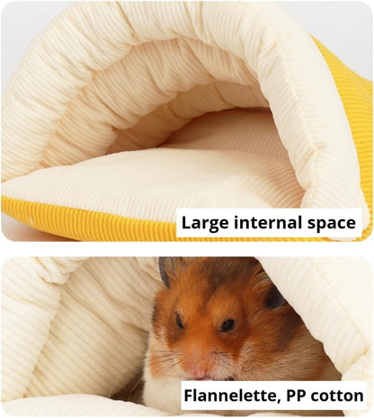 Shell-Shaped Cotton Pet Bed for Hamsters/Sugar Gliders/Gerbils/Cockatiels - Washable, All-Season Use, with Bottom Compartment for Heat Patch (Yellow,Small)