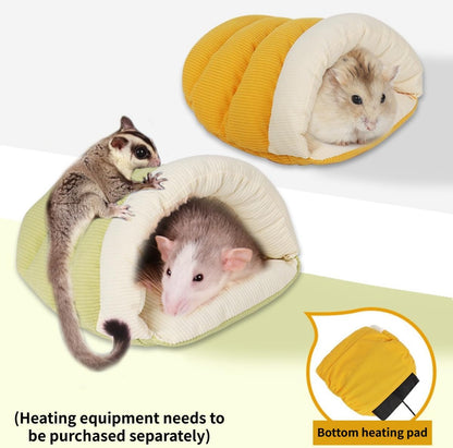 Shell-Shaped Cotton Pet Bed for Hamsters/Sugar Gliders/Gerbils/Cockatiels - Washable, All-Season Use, with Bottom Compartment for Heat Patch (Yellow,Small)