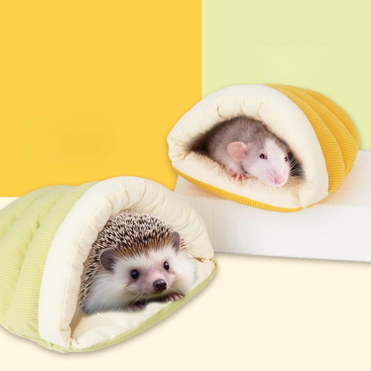 Shell-Shaped Cotton Pet Bed for Hamsters/Sugar Gliders/Gerbils/Cockatiels - Washable, All-Season Use, with Bottom Compartment for Heat Patch (Yellow,Small)