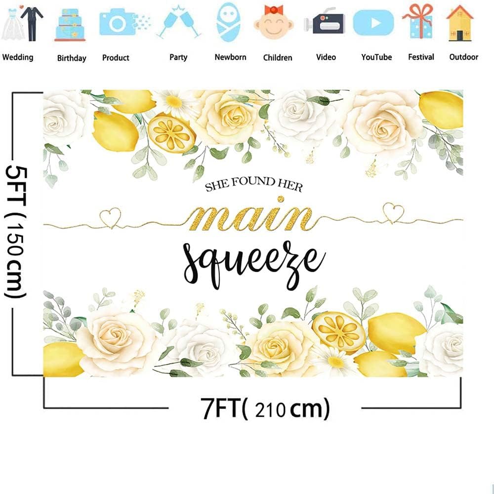 Lemon Bridal Shower Backdrop She Found Her Main Squeeze Bridal Shower Decorations Lemonade Bachelorette Wedding Engagement Decoration Banner 7x5ft
