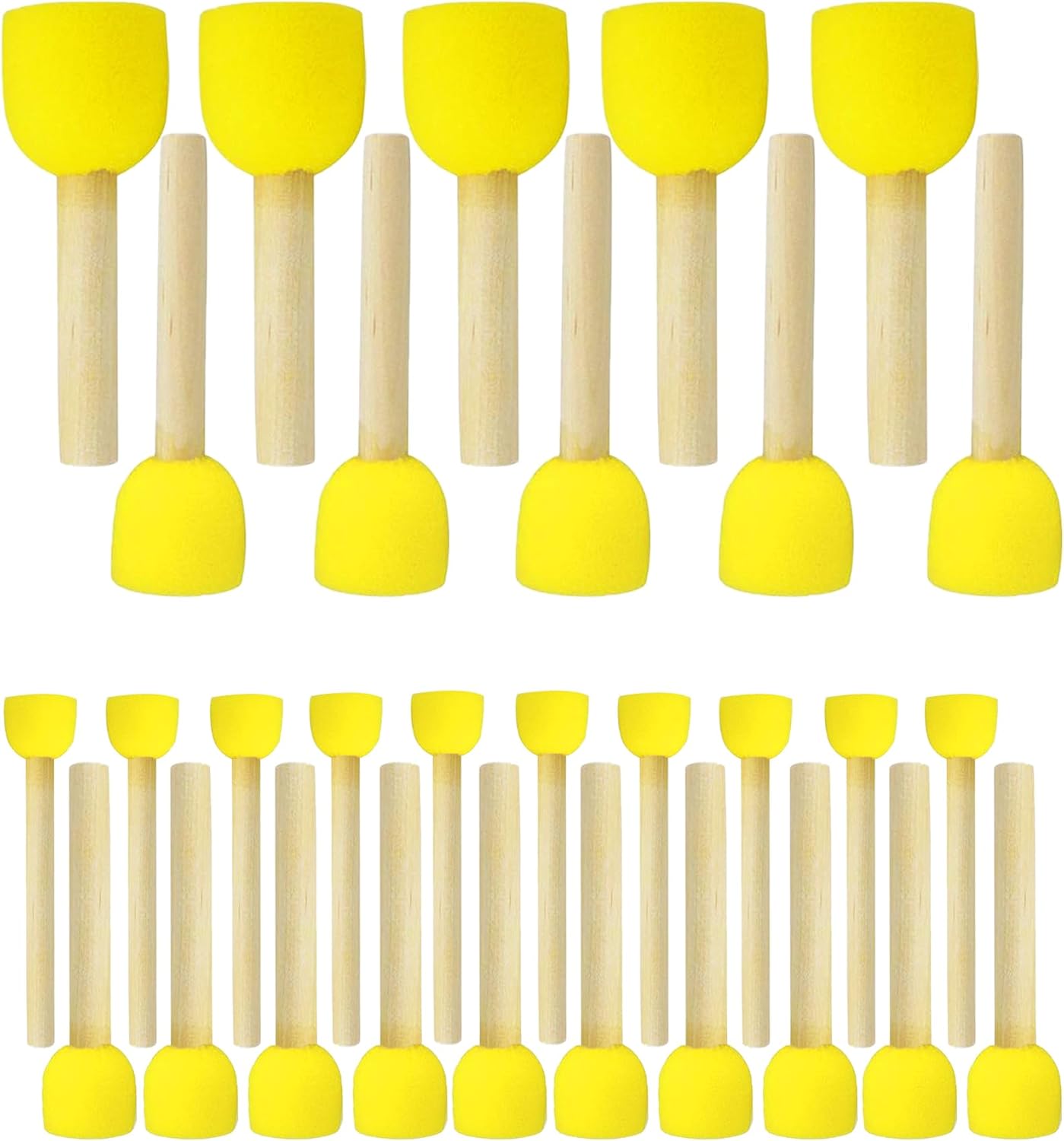 30Pcs Round Sponge Brush Set 4 Sizes DIY Painting Tools Yellow | Wooden handle craft foam applicators for acrylic, kids arts & stenciling with multiple diameter options