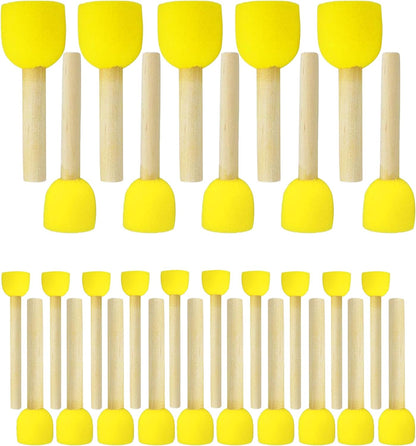 30Pcs Round Sponge Brush Set 4 Sizes DIY Painting Tools Yellow | Wooden handle craft foam applicators for acrylic, kids arts & stenciling with multiple diameter options