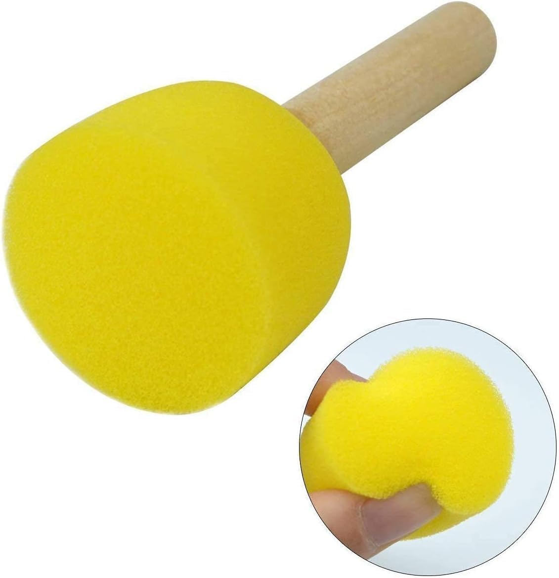 30Pcs Round Sponge Brush Set 4 Sizes DIY Painting Tools Yellow | Wooden handle craft foam applicators for acrylic, kids arts & stenciling with multiple diameter options