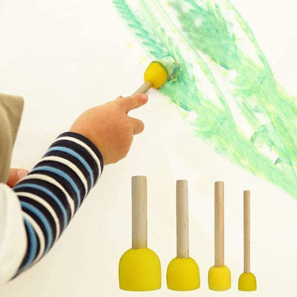 30Pcs Round Sponge Brush Set 4 Sizes DIY Painting Tools Yellow | Wooden handle craft foam applicators for acrylic, kids arts & stenciling with multiple diameter options