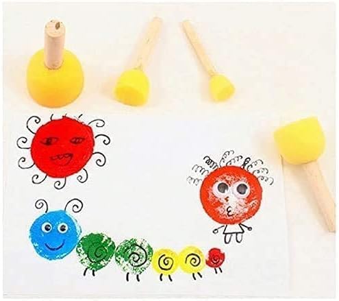 30Pcs Round Sponge Brush Set 4 Sizes DIY Painting Tools Yellow | Wooden handle craft foam applicators for acrylic, kids arts & stenciling with multiple diameter options