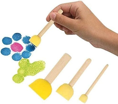30Pcs Round Sponge Brush Set 4 Sizes DIY Painting Tools Yellow | Wooden handle craft foam applicators for acrylic, kids arts & stenciling with multiple diameter options