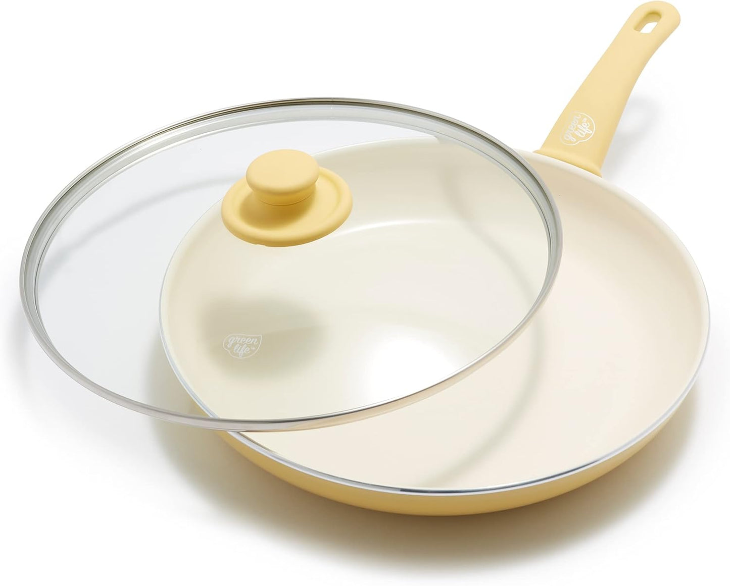 Soft Grip Healthy Ceramic Nonstick, 12" Frying Pan Skillet with Lid, PFAS-Free, Dishwasher Safe, Yellow