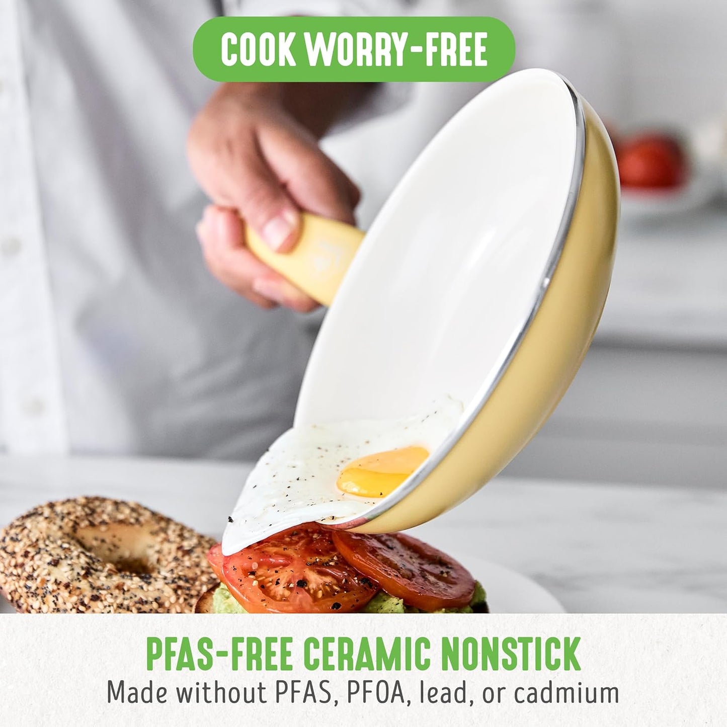 Soft Grip Healthy Ceramic Nonstick, 12" Frying Pan Skillet with Lid, PFAS-Free, Dishwasher Safe, Yellow