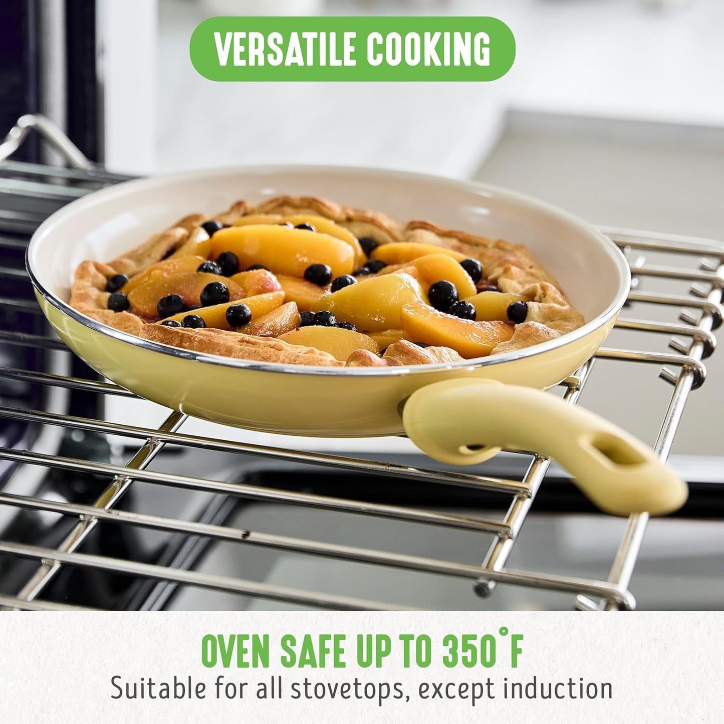 Soft Grip Healthy Ceramic Nonstick, 12" Frying Pan Skillet with Lid, PFAS-Free, Dishwasher Safe, Yellow