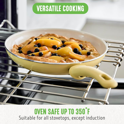 Soft Grip Healthy Ceramic Nonstick, 12" Frying Pan Skillet with Lid, PFAS-Free, Dishwasher Safe, Yellow