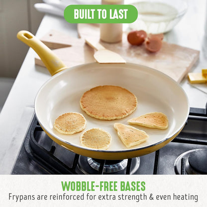 Soft Grip Healthy Ceramic Nonstick, 12" Frying Pan Skillet with Lid, PFAS-Free, Dishwasher Safe, Yellow