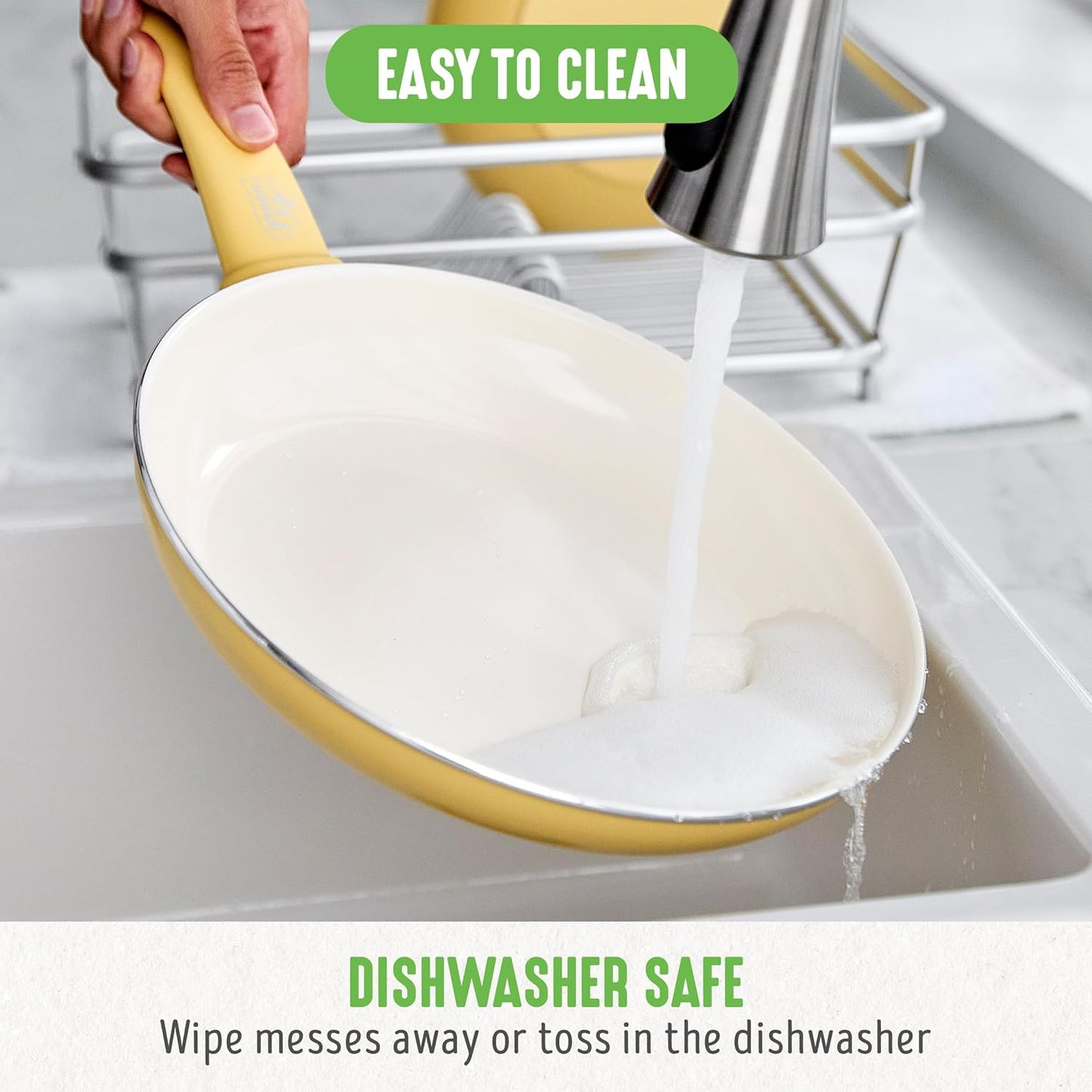Soft Grip Healthy Ceramic Nonstick, 12" Frying Pan Skillet with Lid, PFAS-Free, Dishwasher Safe, Yellow