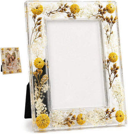 4x6 picture frame, botanical photo frame, pressed flower acrylic frame with dried flowers, decorative tabletop keepsake for home decor