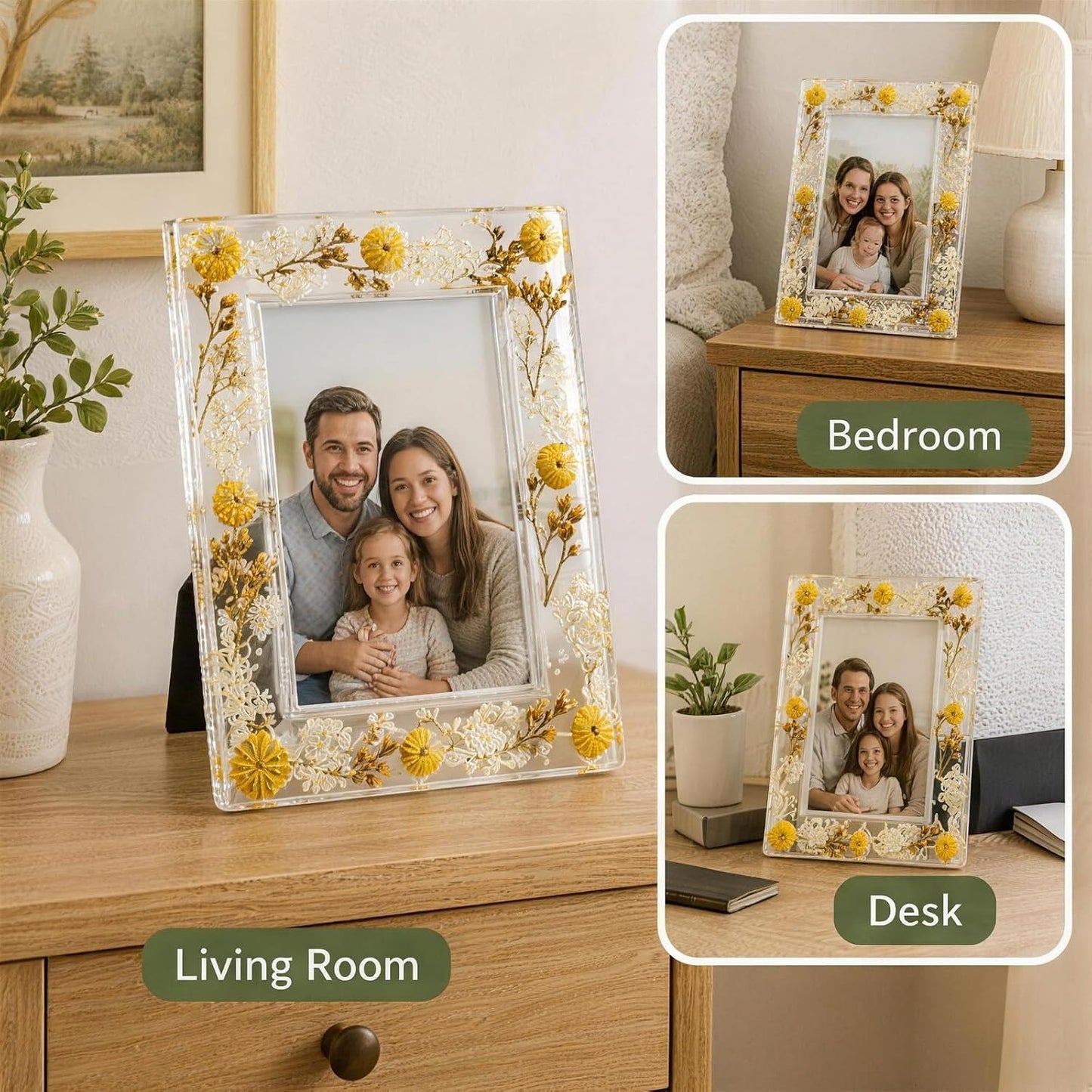 4x6 picture frame, botanical photo frame, pressed flower acrylic frame with dried flowers, decorative tabletop keepsake for home decor