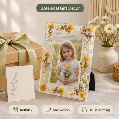 4x6 picture frame, botanical photo frame, pressed flower acrylic frame with dried flowers, decorative tabletop keepsake for home decor
