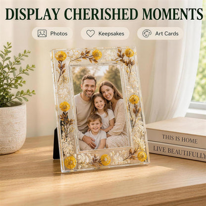 4x6 picture frame, botanical photo frame, pressed flower acrylic frame with dried flowers, decorative tabletop keepsake for home decor