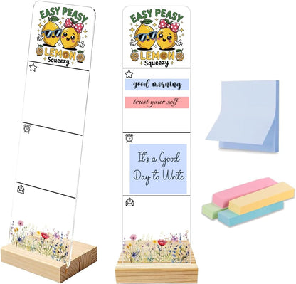 Sticky Note Holder Acrylic Monitor Memo Board Desk Organizers Desk Decor Post It Note Holder Easy Peasy Lemon Squeezy Cute Cartoon Lemon Positive Funny Office Desk Sign