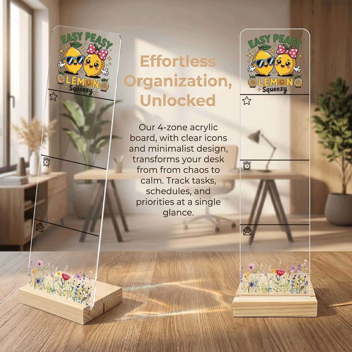 Sticky Note Holder Acrylic Monitor Memo Board Desk Organizers Desk Decor Post It Note Holder Easy Peasy Lemon Squeezy Cute Cartoon Lemon Positive Funny Office Desk Sign