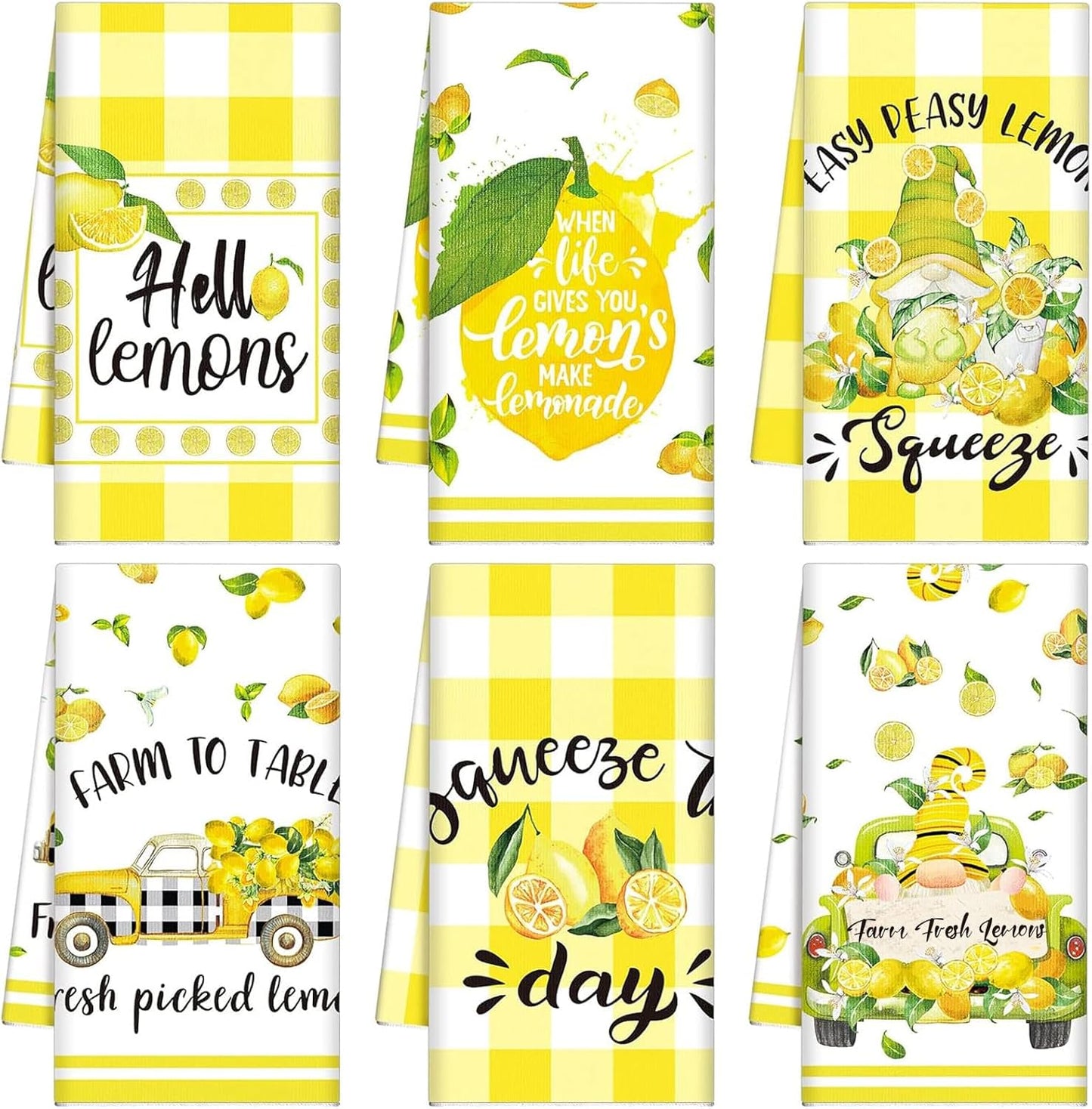 6 Pcs Lemon Kitchen Towels Summer Dish Beach Cloth Tea Towel Hello Lemons Nautical Kitchen Hand Tea Towels, Housewarming Gift for Home