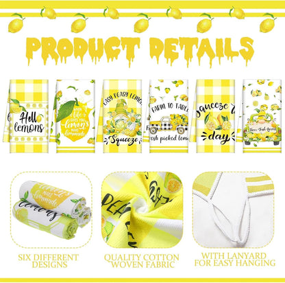6 Pcs Lemon Kitchen Towels Summer Dish Beach Cloth Tea Towel Hello Lemons Nautical Kitchen Hand Tea Towels, Housewarming Gift for Home