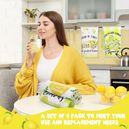 6 Pcs Lemon Kitchen Towels Summer Dish Beach Cloth Tea Towel Hello Lemons Nautical Kitchen Hand Tea Towels, Housewarming Gift for Home