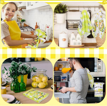 6 Pcs Lemon Kitchen Towels Summer Dish Beach Cloth Tea Towel Hello Lemons Nautical Kitchen Hand Tea Towels, Housewarming Gift for Home