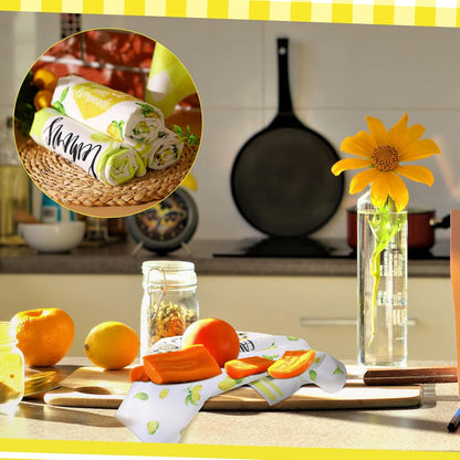 6 Pcs Lemon Kitchen Towels Summer Dish Beach Cloth Tea Towel Hello Lemons Nautical Kitchen Hand Tea Towels, Housewarming Gift for Home
