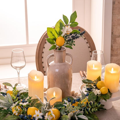4 Packs Picks with Artificial Lemons Spring Summer Decor | Faux Fruit Lemons Blueberries Eucalyptus Leaves Branches For Vases Table Centerpieces Home Kitchen Decor-12''